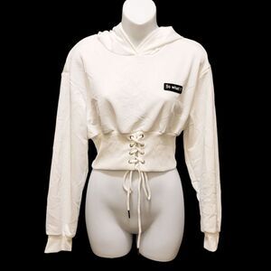 2/$20 Shein " So What!" White Cropped Hoodie Size: Small